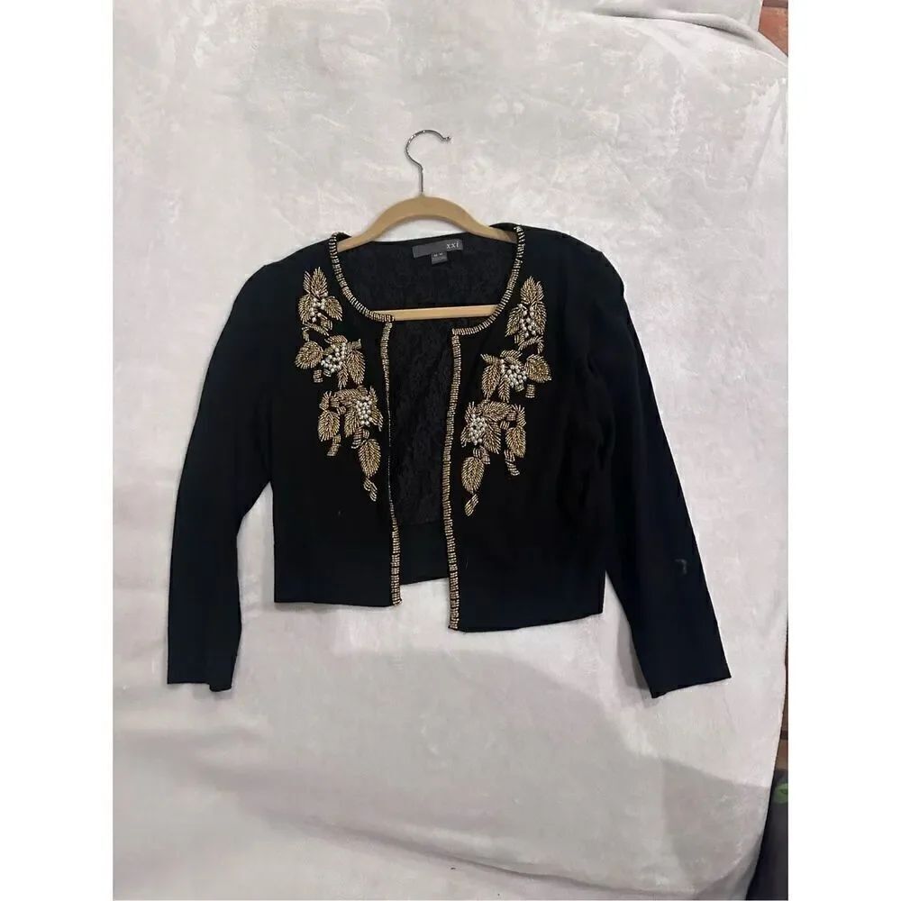 Forever 21 women’s blouse size M black and gold cardigan